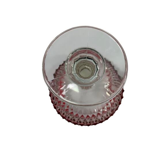 Vintage Clear‎ Diamond Pattern Compote Bowl Pink Trim Pedestal Candy Dish - Picture 8 of 9